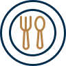 Decorative graphic of plate, fork and spoon