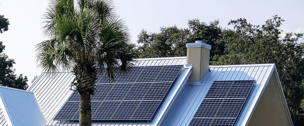 Solar panels on the roof of a house in California.