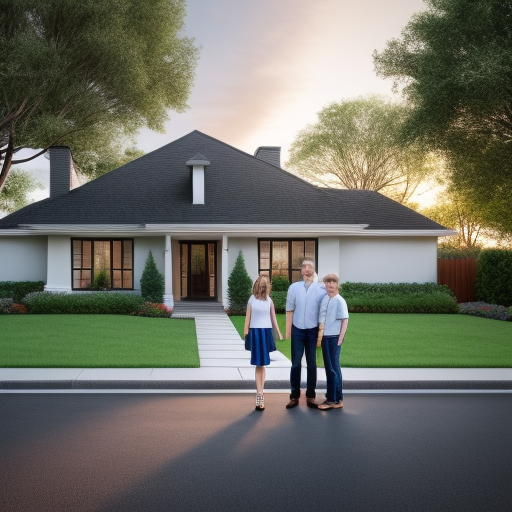 3d rendering of a family standing in front of a house.