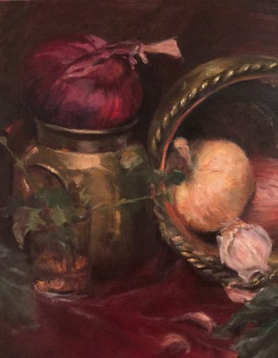 Still Life with Allium and Brass Vessels